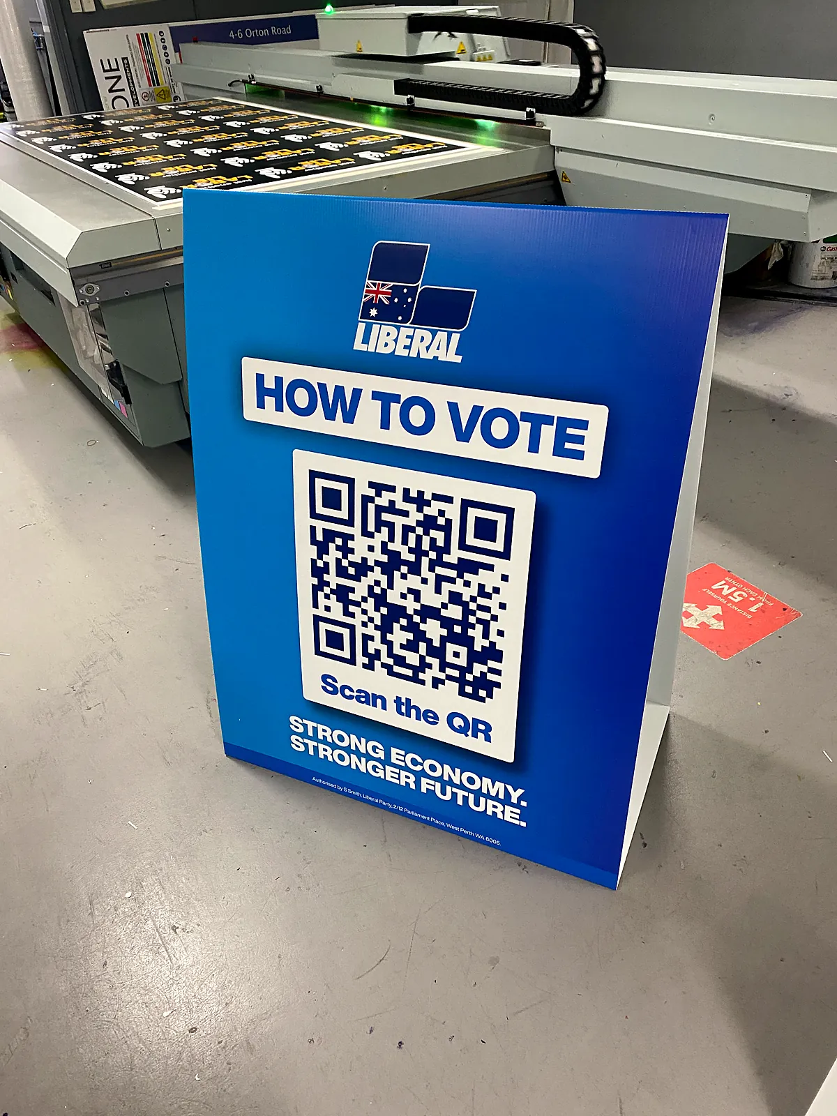 Double-sided corflute election A-frame printed in-house at our Osborne Park workshop